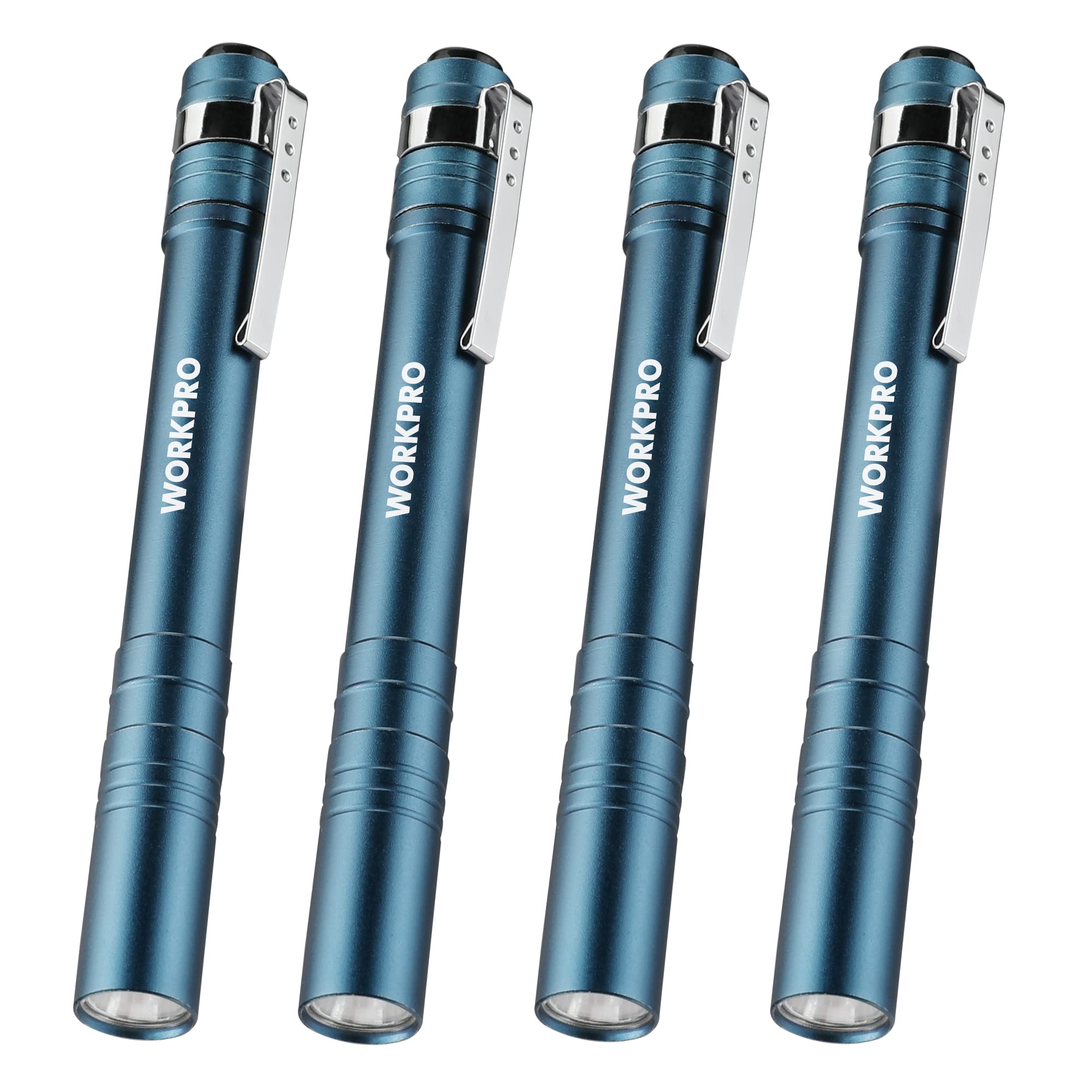4 pack - LED Pen Light, Aluminum Pen Flashlights, Pocket Flashlight with Clip for Inspection, Emergency, Everyday, 8AAA Batteries Include, Gray(4-Pack)