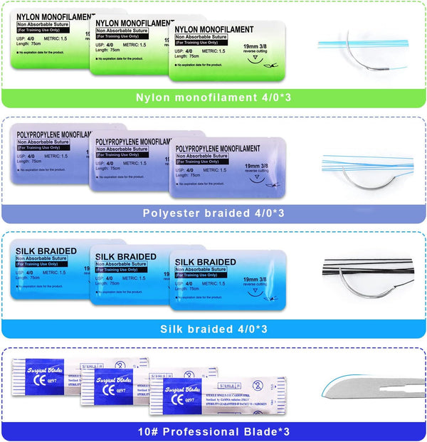 Suture Training Kit, Medical Suture Practice Kit Include 17 Pre-Cut Wounds Suture Pad, Suture Tools, Suture Thread and Needle