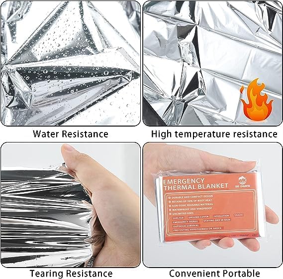 Emergency Mylar Thermal Blankets -Space Blanket Survival kit Camping Blanket (4-Pack). Perfect for Outdoors, Hiking, Survival, Perfect for Bug Out Bag