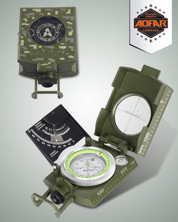 Military Compass: Lensatic Sighting Waterproof,Durable,Inclinometer for Camping