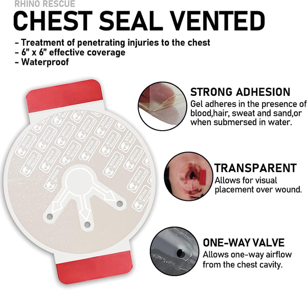 RHINO RESCUE Vent Chest Seal, Emergency Trauma Dressing, First Aid Kit Sterile, Wound Care IFAK Supplies, 6 Count