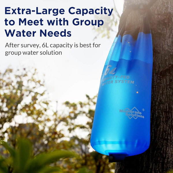 Gravity Water Filter Pro 6L, 0.1-Micron Versatile Water Purifier Camping with Adjustable Tree Strap Storage Bag, Survival Gear for Group Emergency Preparedness
