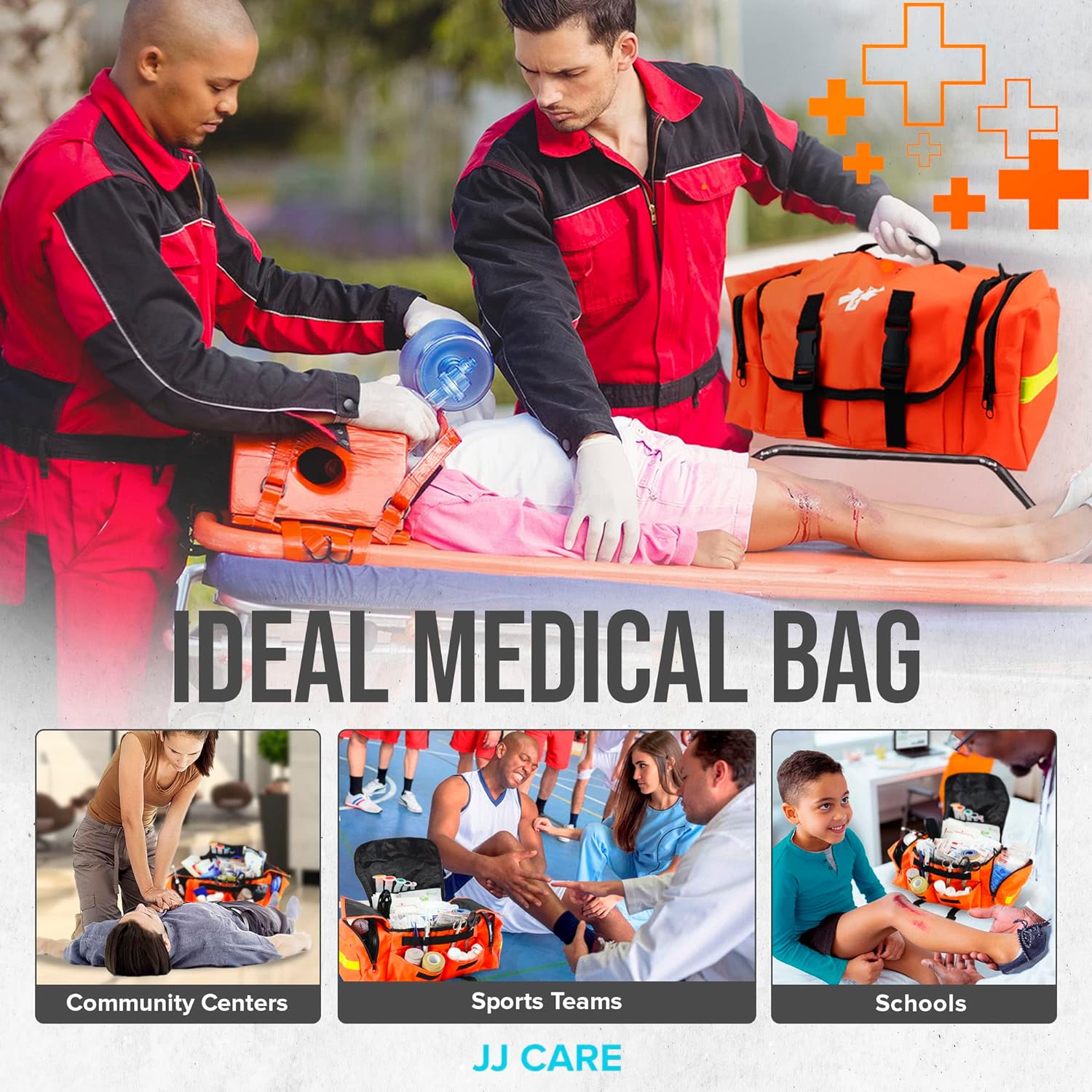 Trauma Bag 250PCS First Responder Kit, EMT Bag with Padded Strap, Reflective Medical Bag Fully Stocked, Multiple Pockets EMS EMT Bags Fully Stocked, First Aid Trauma Bags Fully Stocked