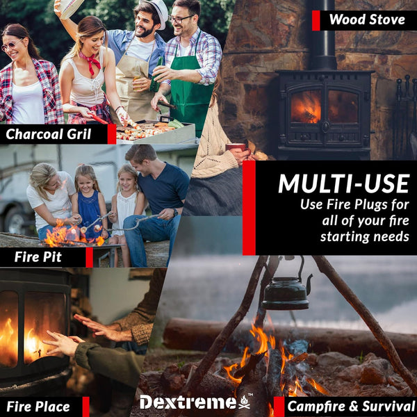 Dextreme Fire Plugs (50) Waterproof Fire Starter for Campfires, Emergencies, Survival, Fire Pits, Grills | 5+ Minute Burn | All Natural