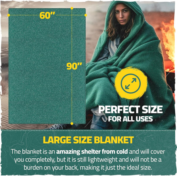 Wool Light Weight Military Blanket – 3lb and 60x90. Pre Washed and Pre Shrunk, Warm and Thick. Great for Camping, Outdoors, Survival, Emergency Preparedness, Sporting Events, Survival Kits and More