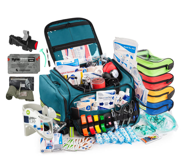Fully-Stocked First Responder Bag | Large Professional EMT/EMS Trauma & Bleeding Kit | HSA/FSA Approved | CAT Tourniquet, HyFin Chest Seal, Israeli Bandage & 250+ First Aid Supplies (Blue)
